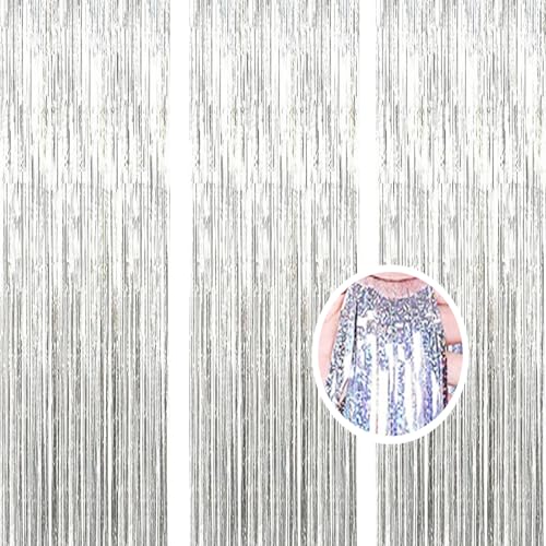 AILEXI 3er Pack Metallic Lametta Vorhänge Folie Fransen Schimmer Luftschlangen Vorhang Tür Fenster Dekoration für Geburtstag Hochzeitsfeier Lieferungen 3ft * 8ft - Laser Silber AILEXI 3er Pack Metallic Lametta Vorhänge Folie Fransen Schimmer Luftschlangen Vorhang Tür Fenster Dekoration für Geburtstag Hochzeitsfeier Lieferungen 3ft * 8ft - Laser Silber von AILEXI
