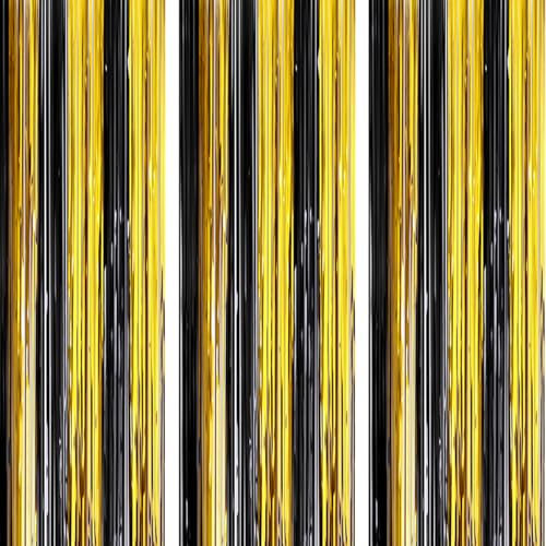 AILEXI 3er Pack Metallic Lametta Vorhänge Folie Fransen Schimmer Luftschlangen Vorhang Tür Fenster Dekoration für Geburtstag Hochzeitsfeier Lieferungen 3ft * 8ft - Schwarzes Gold AILEXI 3er Pack Metallic Lametta Vorhänge Folie Fransen Schimmer Luftschlangen Vorhang Tür Fenster Dekoration für Geburtstag Hochzeitsfeier Lieferungen 3ft * 8ft - Schwarzes Gold von AILEXI