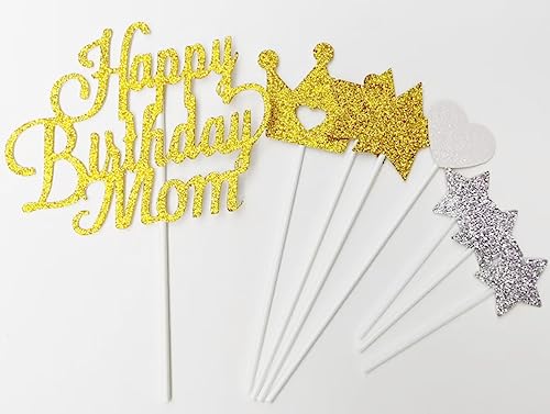 AILEXI 8 Counts Glitter Kuchen Dekorieren Toppers FÜR - Happy Birthday Mom Gold von AILEXI