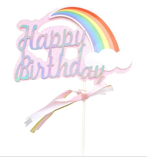 AILEXI Handgemachte 1 Count Glitter Kuchen Dekorieren Toppers - Happy Birthday Pink und Silber Regenbogen von AILEXI