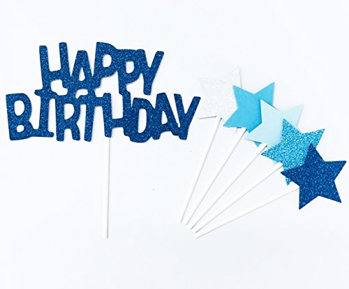 AILEXI Handmade 6 Counts Glitter Cake Decorating Toppers for cupcake and ice-cream - Happy Birthday Blue set AILEXI Handmade 6 Counts Glitter Cake Decorating Toppers for cupcake and ice-cream - Happy Birthday Blue set von AILEXI