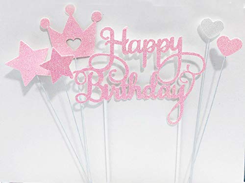 AILEXI Handmade 6 Counts Glitter Cake Decorating Toppers for cupcake and ice-cream - Happy Birthday Glitter Pink set von AILEXI