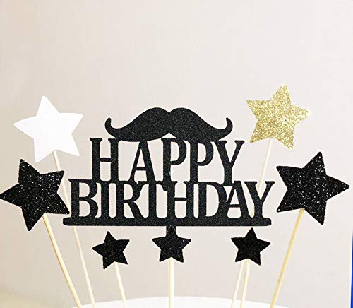 AILEXI Handmade 8 Counts Happy Birthday Cake Decorating Toppers - Black Beard Set von AILEXI