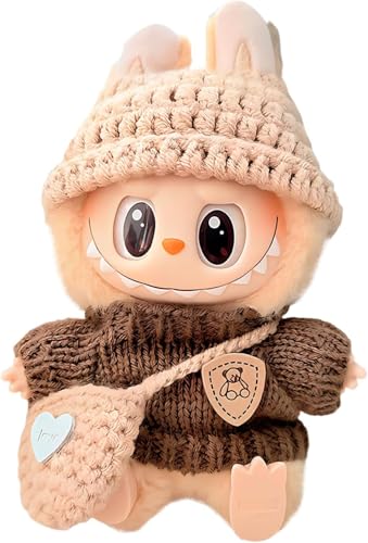 Kleidung für 6,7-Zoll-Plüschpuppen für Labubu,Labubu Puppenkleidung,Handgemachte gehäkelte Puppenkleidung,Elegante Kleidung für Labubu-Puppen (keine Puppe) (NERO4) von AILIKIWE