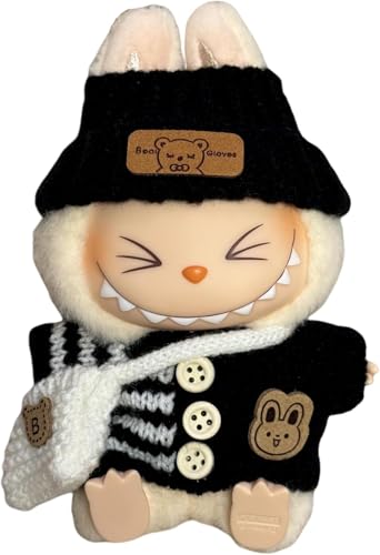 Kleidung für 6,7 Zoll Plüschpuppen für Labubu,Labubu Puppenkleidung,Handgemachte gehäkelte Puppenkleidung,Elegante Kleidung für Labubu-Puppen (keine Puppe) (NERO5) von AILIKIWE