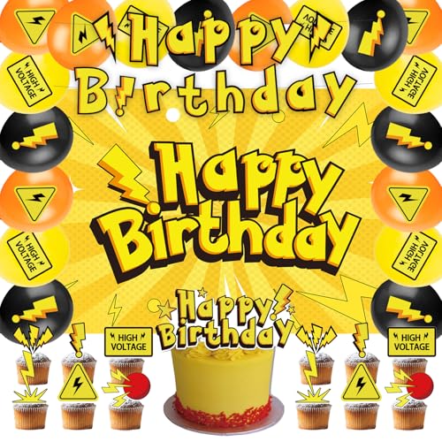 42 Stück Cartoon-Lightning-Party-Dekorationen, gelbe Anime-Babyparty-Geburtstagszubehör, einschließlich Geburtstagsbanner, Kuchenaufsätze, Luftballons, Hintergrund Happy Birthday Party-Dekorationen 42 Stück Cartoon-Lightning-Party-Dekorationen, gelbe Anime-Babyparty-Geburtstagszubehör, einschließlich Geburtstagsbanner, Kuchenaufsätze, Luftballons, Hintergrund Happy Birthday Party-Dekorationen von AILIMY