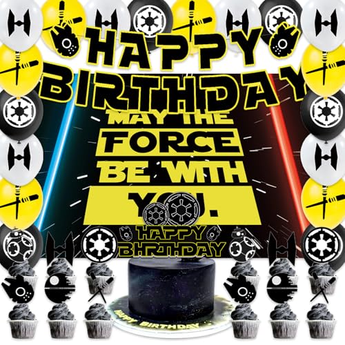 42 Stück May The Force Be With You Partyzubehör Galaxie-Party-Dekorationen einschließlich Geburtstagsbanner, Kuchenaufsätze, Luftballons, Hintergrund Sterne Geburtstagsparty 42 Stück May The Force Be With You Partyzubehör Galaxie-Party-Dekorationen einschließlich Geburtstagsbanner, Kuchenaufsätze, Luftballons, Hintergrund Sterne Geburtstagsparty von AILIMY