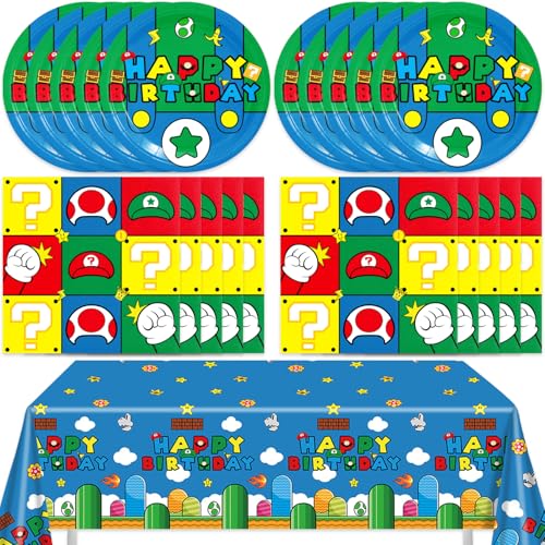 Super Bros Partydekorations-Geschirr-Set, Cartoon-Spiel, Geburtstagsteller und Servietten, 41-teiliges Set von AILIMY