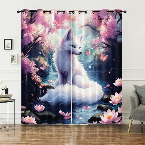 AILONEN Fuchs-Fenstervorhänge, rosa Kirschblüten-Fenstervorhang für Kinder, Mädchen, Teenager, Erwachsene, floraler Wildweißer Fuchs, Fensterbehandlungsvorhänge für Schlafzimmer, Wohnzimmer AILONEN Fuchs-Fenstervorhänge, rosa Kirschblüten-Fenstervorhang für Kinder, Mädchen, Teenager, Erwachsene, floraler Wildweißer Fuchs, Fensterbehandlungsvorhänge für Schlafzimmer, Wohnzimmer von AILONEN