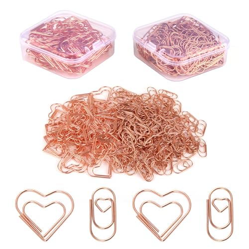 200 Stück Büroklammern Herz, 2 Stil Metall Rosegold, Klein Lesezeichen, Aesthetic Paper Clips für Hochzeit, Büroschule und Organisation Persönlicher Dokumente von AILUYA