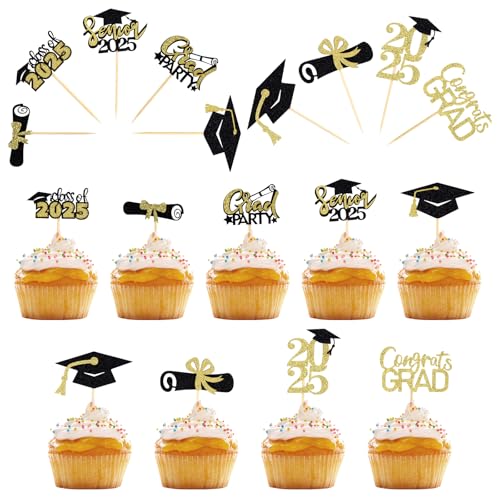 22 Stück Graduation Cupcake Toppers, 2025 Glitzer Abschluss Tortendeko, Bachelor Hut Graduation Kuchen Dekoration, Graduation Deko Torte für 2025 Abschluss Kuchen Partyzubehör 22 Stück Graduation Cupcake Toppers, 2025 Glitzer Abschluss Tortendeko, Bachelor Hut Graduation Kuchen Dekoration, Graduation Deko Torte für 2025 Abschluss Kuchen Partyzubehör von AILUYA