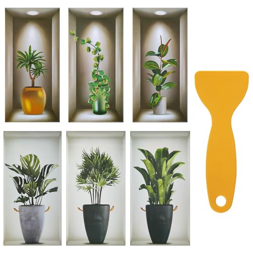 6 Stück 3D Grüne Pflanze Wandtattoo, abnehmbarer PVC Bonsai Wandaufkleber, Topfpflanze Wandsticker, Vase Wandsticker, Grüne Blätter Wandbilder mit Spachtel für Schlafzimmer, Wohnzimmer, Esszimmer 6 Stück 3D Grüne Pflanze Wandtattoo, abnehmbarer PVC Bonsai Wandaufkleber, Topfpflanze Wandsticker, Vase Wandsticker, Grüne Blätter Wandbilder mit Spachtel für Schlafzimmer, Wohnzimmer, Esszimmer von AILUYA