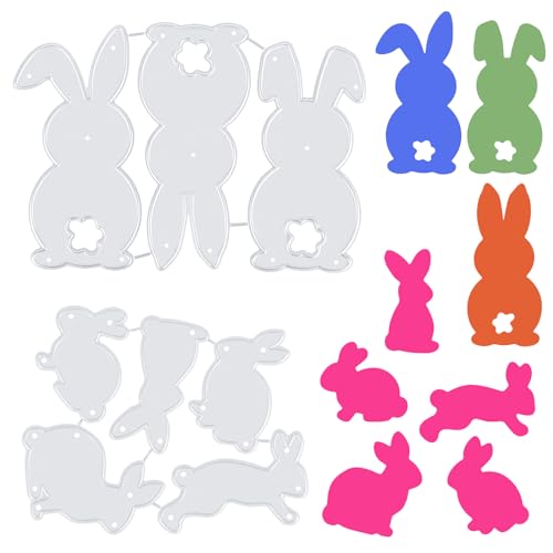 8 Stück Ostern Stanzschablonen, Metall Hase Prägeschablonen, Osterhasen Silhouette Stanzformen, Stanzmaschine Schablonen Cutting Dies für DIY Handwerk Scrapbooking Fotoalbum Karten Stempel Papier von AILUYA