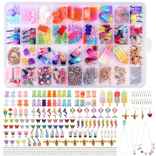 AILUYA 207 Stück Charms Anhänger Set, Schmuck Selber Machen Set mit Aufbewahrungsbox, Ohrringe Selber Machen Set Bubble Tea Schmetterling Bär, Geschenke für Mädchen für DIY Armband Halsketten Schmuck AILUYA 207 Stück Charms Anhänger Set, Schmuck Selber Machen Set mit Aufbewahrungsbox, Ohrringe Selber Machen Set Bubble Tea Schmetterling Bär, Geschenke für Mädchen für DIY Armband Halsketten Schmuck von AILUYA