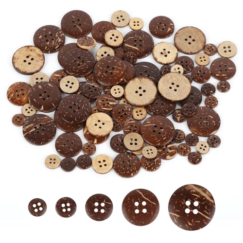 Vintage Holz Nähen Knöpfe, 100 Stück natürliche Kokosnuss Knöpfe, 4 Löcher Runde Holzknöpfe, 5 Größen 10/12,5/15/20/25mm zum Nähen und Basteln Dekorationen Vintage Holz Nähen Knöpfe, 100 Stück natürliche Kokosnuss Knöpfe, 4 Löcher Runde Holzknöpfe, 5 Größen 10/12,5/15/20/25mm zum Nähen und Basteln Dekorationen von AILUYA