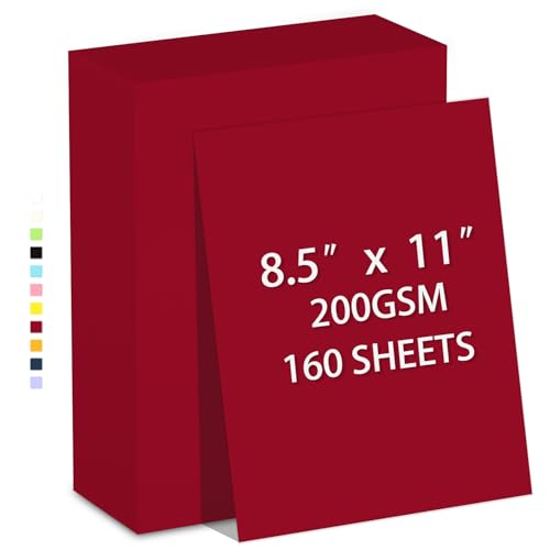160 Blatt Kartonpapier, 8,5 x 11 cm, Premium-Gewicht, 200 g/m², dunkelrotes Kartonpapier zum Drucken, Basteln, Einladungen, glattes Druckerpapier, Bulk-Baupapier für Heimwerker und professionelle 160 Blatt Kartonpapier, 8,5 x 11 cm, Premium-Gewicht, 200 g/m², dunkelrotes Kartonpapier zum Drucken, Basteln, Einladungen, glattes Druckerpapier, Bulk-Baupapier für Heimwerker und professionelle von AILZFEI