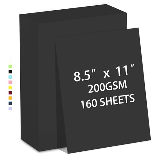 160 Blatt Kartonpapier, 8,5 x 11 cm, Premium-Gewicht, 200 g/m², schwarzes Kartonpapier zum Drucken, Basteln, Einladungen, glattes Druckerkartonpapier, Bulk-Baupapier für Heimwerker und professionelle 160 Blatt Kartonpapier, 8,5 x 11 cm, Premium-Gewicht, 200 g/m², schwarzes Kartonpapier zum Drucken, Basteln, Einladungen, glattes Druckerkartonpapier, Bulk-Baupapier für Heimwerker und professionelle von AILZFEI