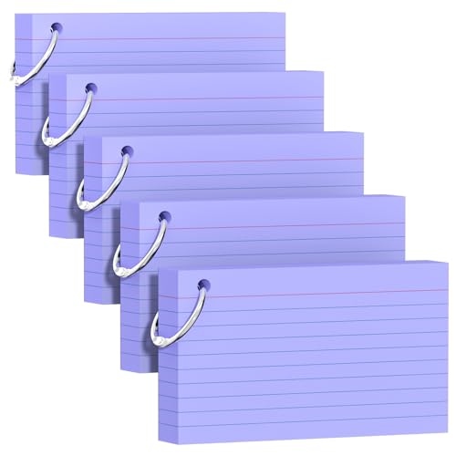 250 violette Karteikarten, 7,6 x 12,7 cm, mit Schlüsselring, farbige Karteikarte (je 50 Blatt), langlebig und tragbar, für Studenten, Lehrer, Lernnotizen, Karten für Büro, Zuhause, Schule von AILZFEI