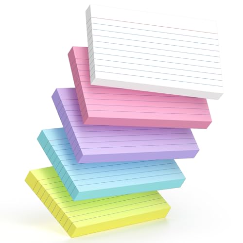 Farbige Karteikarten, 7,6 x 12,7 cm, 180 g/m², schwere Karteikarten, 5 leuchtende Farben (weiß, rosa, lila, blau, gelb), perfekt für Studium, Notizen und Erinnerungen, Schulbedarf, 250 Stück von AILZFEI