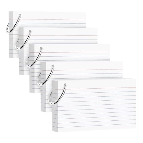 Weiße Karteikarten, 7,6 x 12,7 cm, mit Schlüsselring, 180 g/m², schwere Karteikarte (je 50 Blatt), langlebig und tragbar, für Studenten, Lehrer, Lernnotizen für Büro, Zuhause, Schule, 250 Stück von AILZFEI
