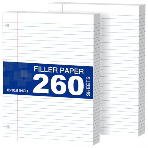 Weißes lose Blätterpapier, 260 Blatt, Füllpapier, 20,3 x 26,7 cm, College, liniert, 3-fach gelocht, für 3-Ringbücher, Notizbuch, liniert, 20,3 x 26,7 cm, 2 Stück Weißes lose Blätterpapier, 260 Blatt, Füllpapier, 20,3 x 26,7 cm, College, liniert, 3-fach gelocht, für 3-Ringbücher, Notizbuch, liniert, 20,3 x 26,7 cm, 2 Stück von AILZFEI