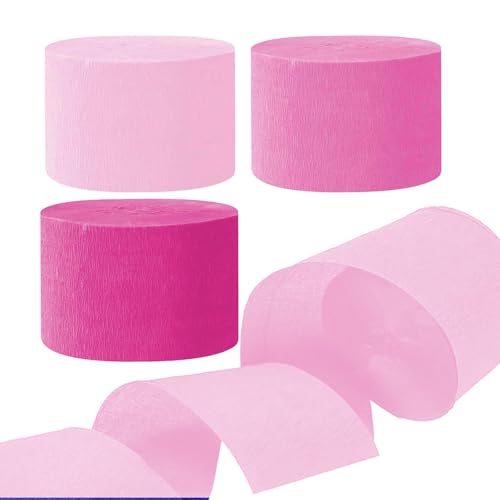 AIM & GGKK 6 Rollen Krepppapier Luftschlangen Rosa und Weiss Kreppbänder Rosa und Weiß Party Dekoration(4.5 cm x 25 m) von AIM & GGKK