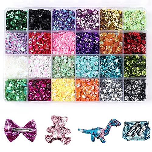 AIMEKE 21600 Stück Pailletten zum Basteln, 24 Farben 6mm Pailletten Basteln Lose Pailletten Cup Set, Pailetten mit Box, Glitzer Pailletten zum Aufnähen Aufkleben Auffädeln DIY Kunsthandwerk von AIMEKE
