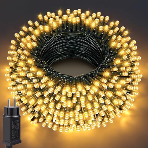 AIMENGTE Lichterkette Weihnachtsbaum 20m, 200LED Lichterkette Strom Warmweiß mit Strom 8 Modi und Speicherfunktion IP44 wasserdicht Lichterketten, für Garten, Balkon, Weihnachtsbaum, Party von AIMENGTE