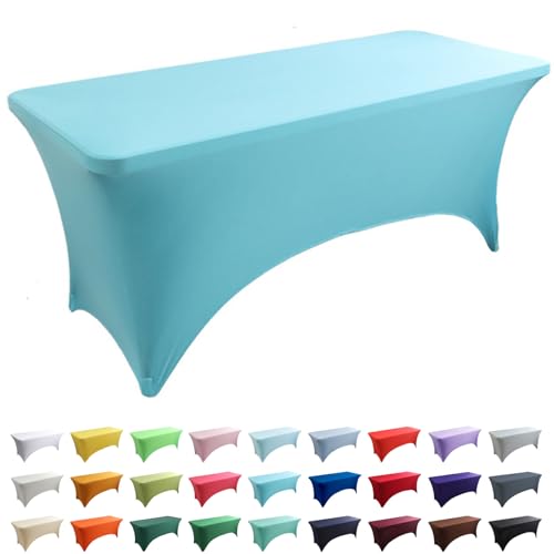 AIMENJOY Dehnbare Tischdecken, 4/6 / 8FT, Waschbare und Knitterfreie Rechteckige Stretch-Tischdecke, für Marktstände, Hochzeit, Party, Küche, Event Dekoration Klapptisch (Blue Lake,4FT - 1 Pack) von AIMENJOY