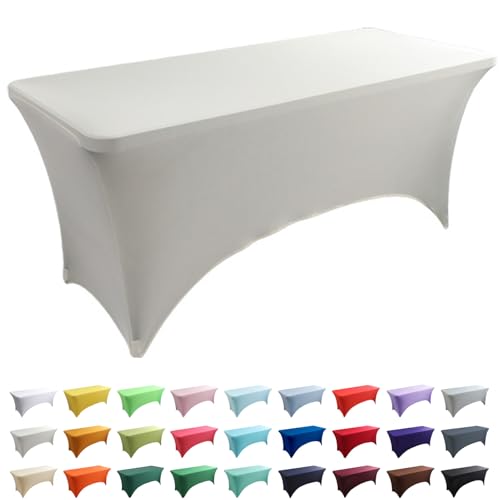 AIMENJOY Dehnbare Tischdecken, 4/6 / 8FT, Waschbare und Knitterfreie Rechteckige Stretch-Tischdecke, für Marktstände, Hochzeit, Party, Küche, Event Dekoration Klapptisch (Ivory,6FT - 1 Pack) von AIMENJOY