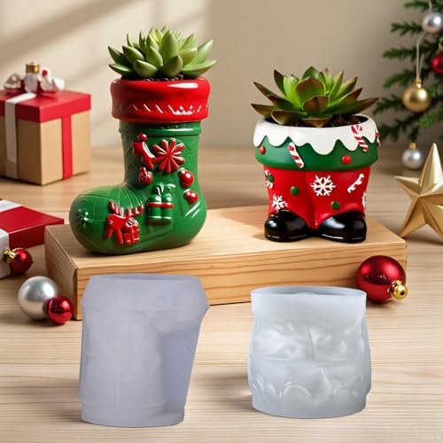 AIMLOT 2 Stück Weihnachtsschuhe Kerzenhalter Harzformen, Teelichthalter, Silikonformen für Harzguss, Zementbeton, Gips, DIY Harz Handwerk Winter Tisch Heimdekoration Form von AIMLOT