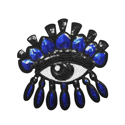 1 x Aufnäher mit großen Augen, Pailletten, bestickt, Heißschmelzaufnäher, Kleidungsdekor 1 x Aufnäher mit großen Augen, Pailletten, bestickt, Heißschmelzaufnäher, Kleidungsdekor von AIMPLANACT