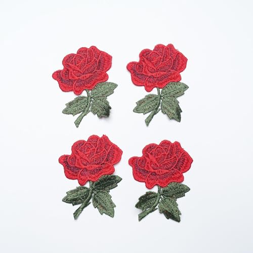 4 x Rosenblüten-Flicken, wasserlöslich, Stickerei, klebstofffrei, für Kleidung, Taschen, Hüte, Dekoration 4 x Rosenblüten-Flicken, wasserlöslich, Stickerei, klebstofffrei, für Kleidung, Taschen, Hüte, Dekoration von AIMPLANACT