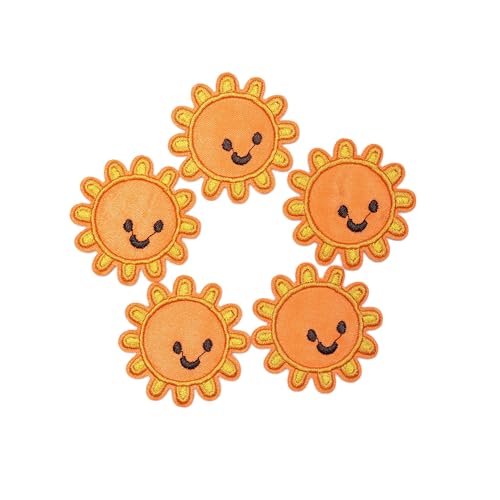 5 Stück niedliche Sonne Smiley Gesicht Stickerei Hot Melt Patch Patch Patch Kappe Tasche Schuh Socken Schal Dekorative Patches von AIMPLANACT