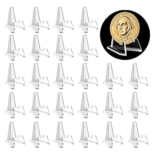 AIMUMEIF 50 Stück kartenständer acryl ständer,mini coin holder,Transparenter Münzhalter Medaillenhalter Karten Ständer Display Staffelei für Münzen,Taschenuhren,Medaillen von AIMUMEIF