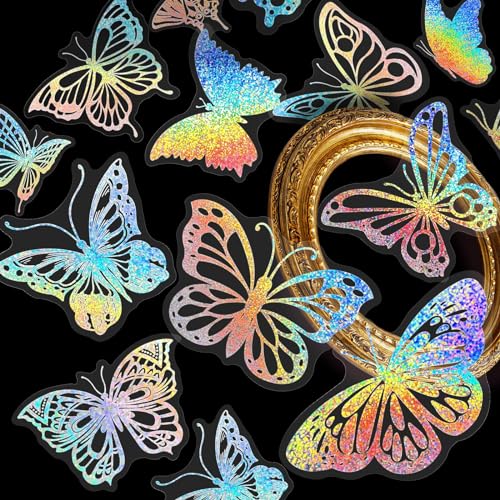 AINIUNIU 100 Stück Holografische Aufkleber Harz Dekorative, Kunsthandwerk Selbstklebend Regenbogen Magie Schmetterling Blume Bunt Laser-Aufkleber für DIY Scrapbook Laptop, Fotoalben, Grußkarten von AINIUNIU