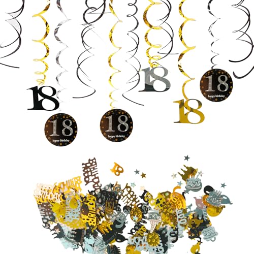 AINIUNIU 18. Geburtstag Deko Spiralen Set, 12 Stück Spiral-Charm-Luftschlangen und 30g Pailletten Konfetti, Wirbel Deko Schwarz Gold Spiralen Girlande Folien Deckenhänger Doppelspiral Deko AINIUNIU 18. Geburtstag Deko Spiralen Set, 12 Stück Spiral-Charm-Luftschlangen und 30g Pailletten Konfetti, Wirbel Deko Schwarz Gold Spiralen Girlande Folien Deckenhänger Doppelspiral Deko von AINIUNIU