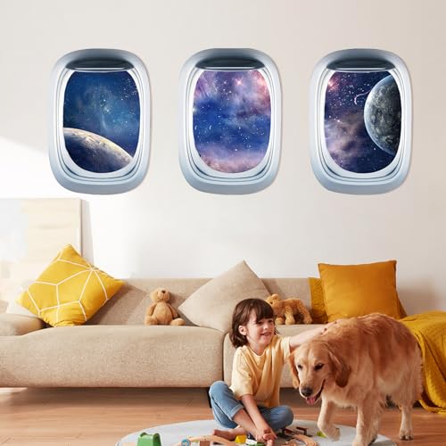AINIUNIU 3D Planet Wandtattoo,Astronaut Wandtattoo für Kinderzimmer, 3 Stück Planet Wandtattoo ABadewanne Wandtatto, Rechteckige Ozean- und Sternenhimmelaufklebe, Sterne von AINIUNIU