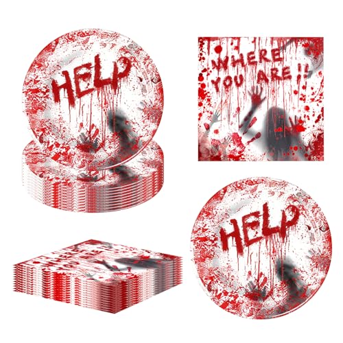 AINIUNIU Halloween Party Geschirr Set, Halloween Horror Atmosphäre Party Dekoration Horror Blut Handabdruck Pappteller Geschirr Set, Horror-Mottoparty Zubehör Set Geeignet für 20 Personen AINIUNIU Halloween Party Geschirr Set, Halloween Horror Atmosphäre Party Dekoration Horror Blut Handabdruck Pappteller Geschirr Set, Horror-Mottoparty Zubehör Set Geeignet für 20 Personen von AINIUNIU
