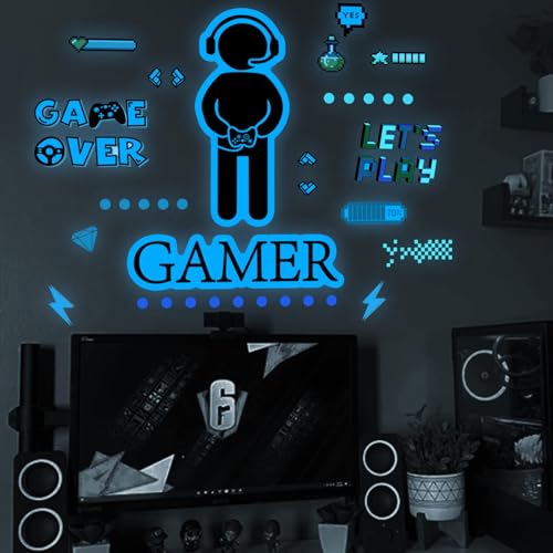 AINIUNIU Leuchtsticker wandtattoo, im Dunkeln leuchtender Video-Gamer, Eat Sleep Game Repeat Wandaufkleber für Spielzimmer, Kinderzimmer, Jungenschlafzimmer, Wanddekoration, Aufkleber, Heimdekoration von AINIUNIU