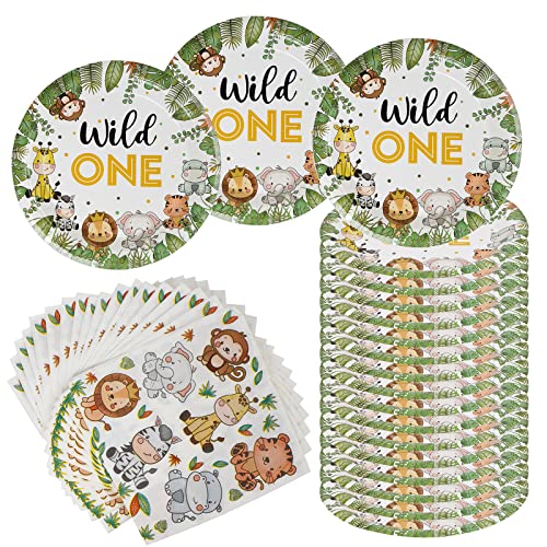 Wild One Geburtstag Geschirrset, 40 Pcs 1 Jahr Dschungel Tiere Pappteller Servietten, 20 Servietten und 20 Pappteller Dschungel Geburtstag Geschirr Kit, für Junge & Mädchen, Jungle Wild One Geburtstag Geschirrset, 40 Pcs 1 Jahr Dschungel Tiere Pappteller Servietten, 20 Servietten und 20 Pappteller Dschungel Geburtstag Geschirr Kit, für Junge & Mädchen, Jungle von AINIUNIU