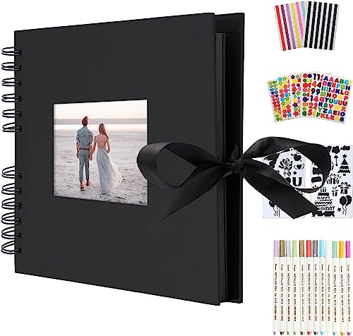 Fotoalbum zum Selbstgestalten AIOR Scrapbook Album zum Einkleben Fotoalben, DIY Fotobuch 80 Schwarze Seiten Gästebuch Scrapbooking, Jahrestag Geschenk für Frauen (Schwarz) von AIOR