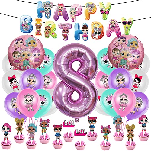 Luftballons, Geburtstag Deko Set 54 pcs, Nummer 8 Ballon, Alles Gute zum Geburtstags Banner, Cake Topper, Party Dekoration, für Kinder Geburtstag Party von AIOSUY