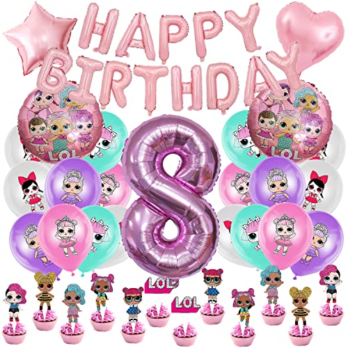 Themenpartydekorationen Set 58 pcs, luftballons, Cupcake Topper, Nummer 8 Ballon, Alles Gute zum Geburtstag Banner, Geburtstag Deko Kindergeburtstag von AIOSUY
