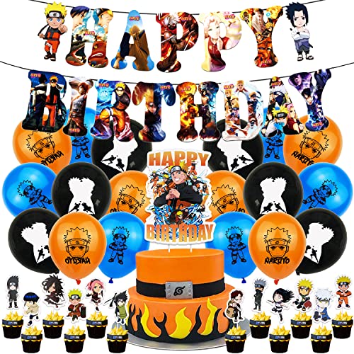 Geburtstag Deko Set 38 Stück,Anime Party Dekoration Luftballons,Cupcake Topper, Thema Party Hanging Swirl Dekorationen Happy Bithday Girlande Banner,Für Junge Mädchen Kinder Geburtstagsfeie von AIOSUY
