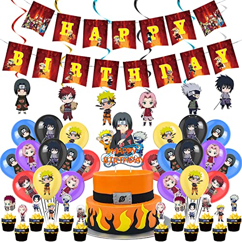 Geburtstag Deko Set 44 pcs, Anime Happy Birthday Banner, Kindergeburtstag Deko, Thema Party Dekorationen, Luftballons, Kuchen Dekorationen für Mädchen Jungen Geburtstags Dekoration von AIOSUY
