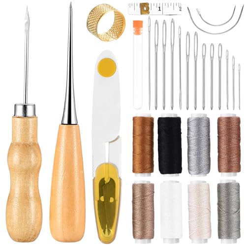 30 x Leder Nähset Lederwerkzeug Set, Leder Nähahle Werkzeug mit Wachsfaden Sattlergarn Ledergarn Gewachst, Leder Näh Werkzeuge Set für DIY Handwerk Reparaturen Buchbinder Set mit Fingerhut Ahle usw 30 x Leder Nähset Lederwerkzeug Set, Leder Nähahle Werkzeug mit Wachsfaden Sattlergarn Ledergarn Gewachst, Leder Näh Werkzeuge Set für DIY Handwerk Reparaturen Buchbinder Set mit Fingerhut Ahle usw von AIOUHMYM