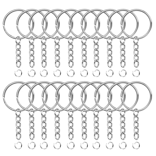 Schlüsselanhänger mit kette 20 Stück 25mm Schlüsselring set Schlüsselring mit kette offene Binderinge Schlüsselring Ring Bastel Set für Schlüssel Schmuckherstellung (Silber-20pcs) von AIOUNIYA