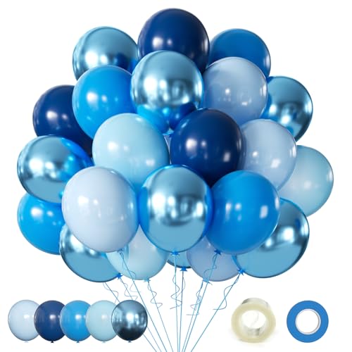 Blaue Luftballons Metallic Blaue Luftballon Hochzeit Set 60 Stück 30cm Helium Blaue Ballons Chrom Blaue Luftballons Baby Blaue Latex Luftballons für Geburtstag Hochzeit Babyparty Party Dekoration von AIOZX