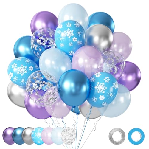 Lila und Blau Party-Ballon-Set, 50 Stück, blau, silber, lila, 30,5 cm, Schneeballons für Mädchen, Themenparty, Zubehör, Eis, Schnee, Thema, Geburtstag, Babyparty, Winter-Party-Dekorationen von AIOZX